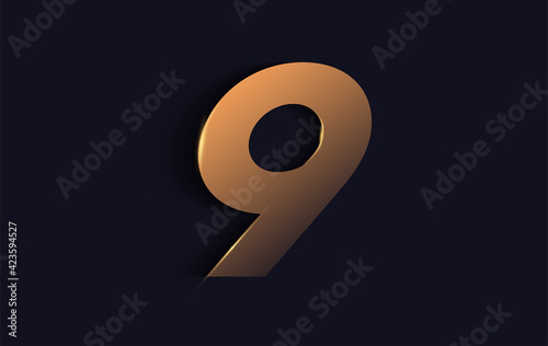 Number nine 9 vector font alphabet, modern dynamic luxury flat design for your unique elements design ; logo, corporate identity, application, creative poster etc... vector EPS.