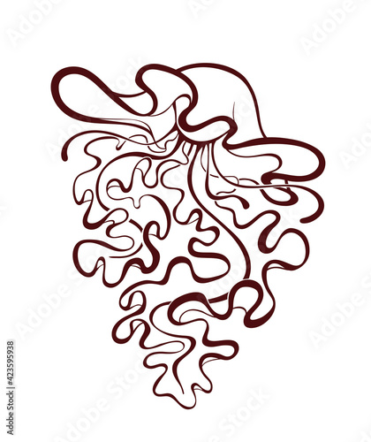 Outline brown contour of a jellyfish. Vector