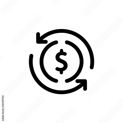 Black round cashback refund mark icon, simple foreign financial investment check flat design vector pictogram, infographic interface elements for app logo web button ui ux isolated on white background