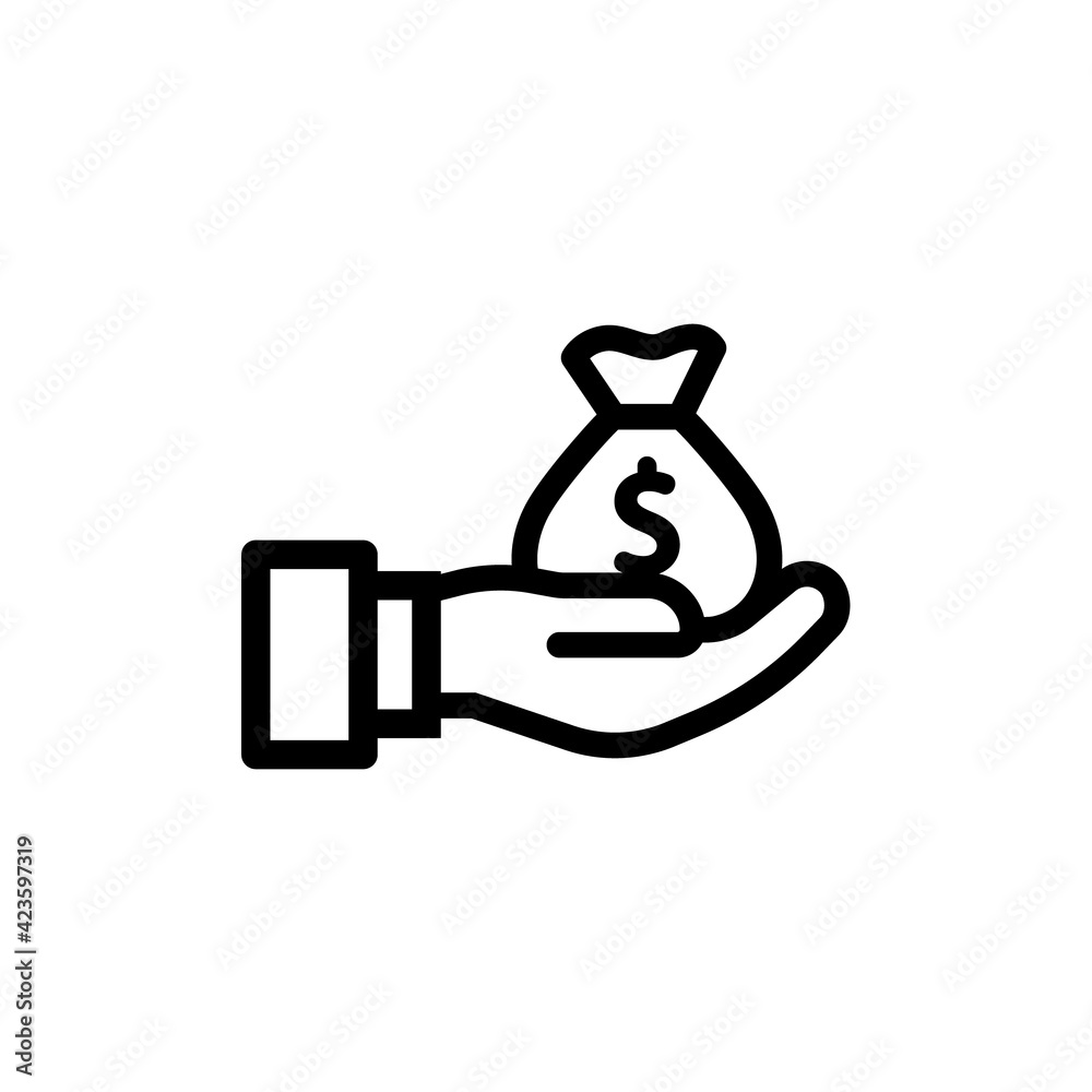 Financial Aid Flat Icon. Pixel Perfect. For Mobile and Web. Save money icon in line style. Coin in hand icon, outline style Financial Aid Flat Icon. Pixel Perfect. For Mobile and Web. Save money icon in line style. Coin in hand icon, outline style