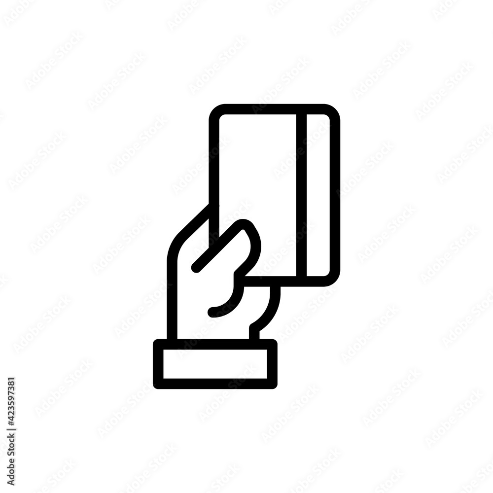 Hand swipe credit card during purchase line art vector icon for apps and websites. Hand Offering line icon set. Included the icons as give cash, credit card, mobile, document, smile, award and more. Hand swipe credit card during purchase line art vector icon for apps and websites. Hand Offering line icon set. Included the icons as give cash, credit card, mobile, document, smile, award and more.