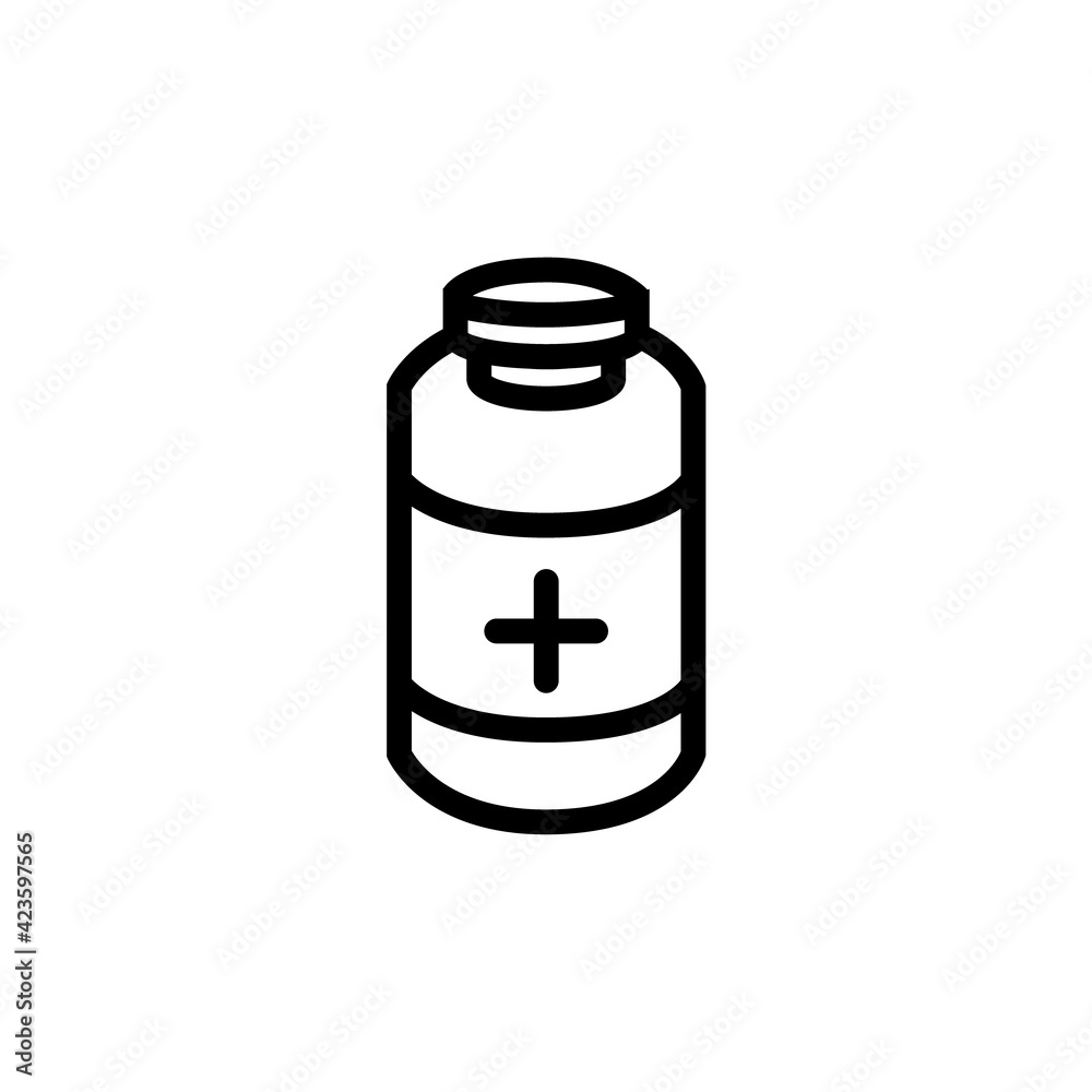 Medicine bottle icon. Antiviral treatment for immunity symbol, outline style pictogram on white background. Coronavirus treatment vector sign for web and mobile concept Medicine bottle icon. Antiviral treatment for immunity symbol, outline style pictogram on white background. Coronavirus treatment vector sign for web and mobile concept