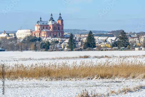 Winter Prestice with church, Czech Republic, Pilsen region