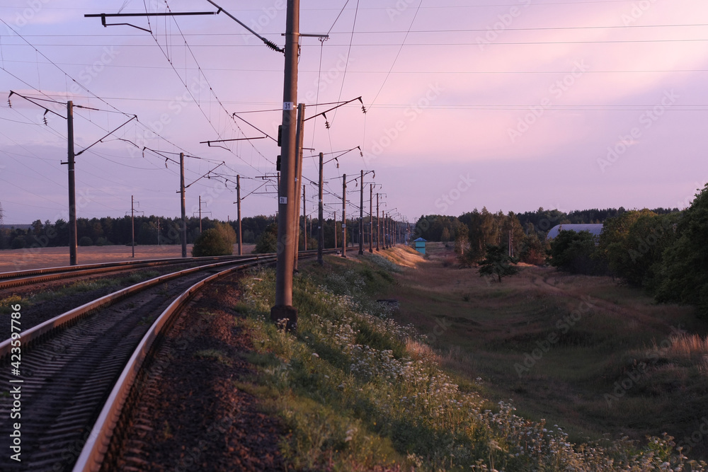 railway at sunset in the countryside