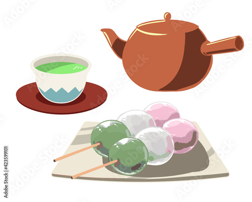 お茶　急須　3色団子　線無し
