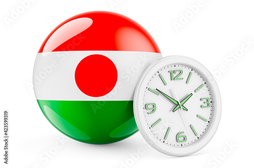 Free Download Niger  flag with clock. Time in Niger , 3D rendering - GFXLoad