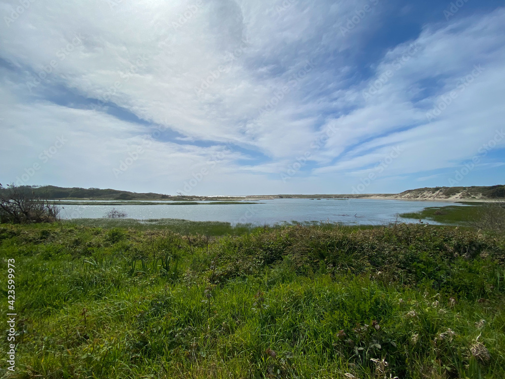 The mouth and estuary of Neiva River in Castelo do Neiva, Viana do Castelo, Portugal.