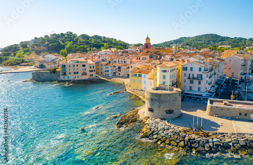 View of the city of Saint-Tropez, Provence, Cote d Azur, a popular destination for travel in Europe photo