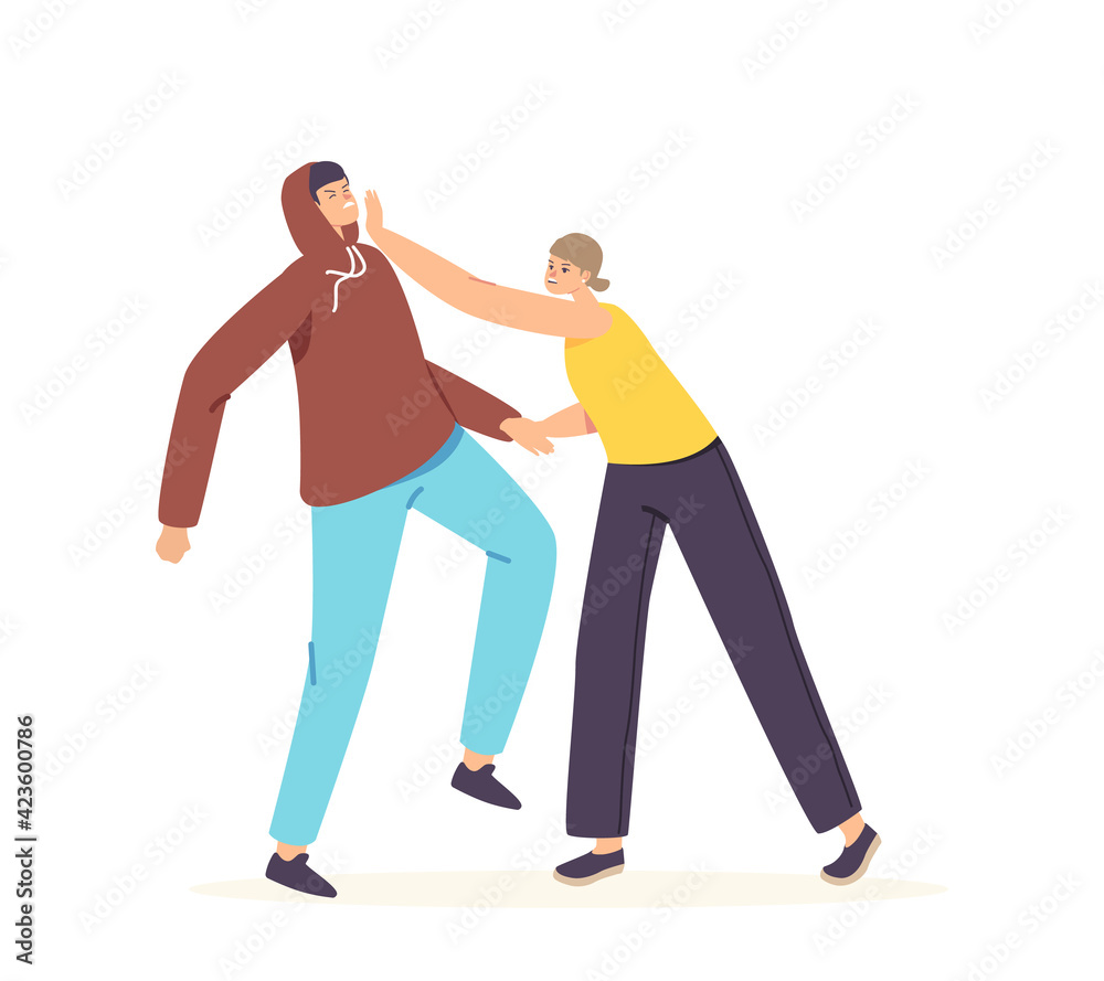 Female Hitting Robber in Face on Street or Training Self Defense with Trainer for Protection Life in Case of Attack Female Hitting Robber in Face on Street or Training Self Defense with Trainer for Protection Life in Case of Attack