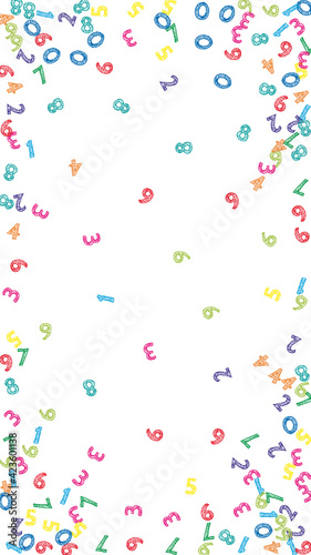 Falling colorful sketch numbers. Math study concept with flying digits. Appealing back to school mathematics banner on white background. Falling numbers vector illustration.