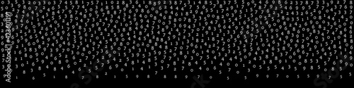 Falling numbers, big data concept. Binary white orderly flying digits. Remarkable futuristic banner on black background. Digital vector illustration with falling numbers.