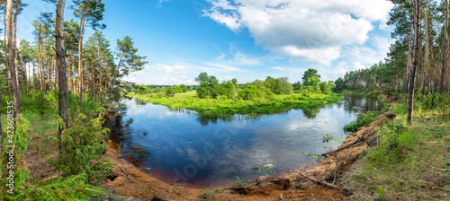 Summer view of natural river - panorama shot