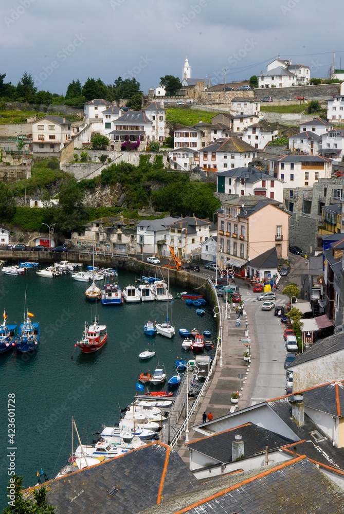 View of the old harbor in Luarca, Northern Spain