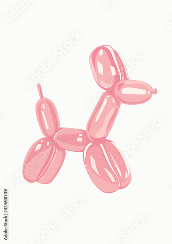 Cute Hand Drawn Balloon Dog. Vector Illustration. Cartoon Bubble Animal in Dusty Pink Color Isolated on White Background. Design Element for Poster, Card, Invitation, T-shirt Print, Wall Decoration.