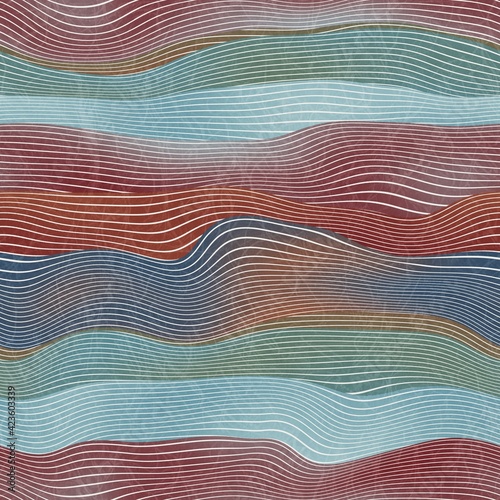 Seamless natural landscape hill pattern for print. Horizontal line stripes that resemble hills or mountains in a natural landscape or geological earth view. Abstract surface design.