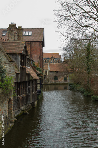 Belgium, Bruges, medieval house on the canals