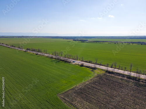 Aerial Spring view of Rural Land near town of Hisarya, Bulgaria