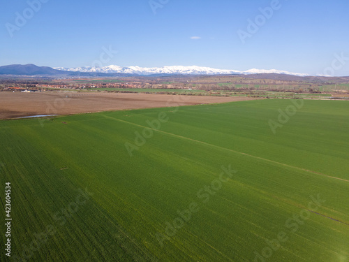 Aerial Spring view of Rural Land near town of Hisarya, Bulgaria