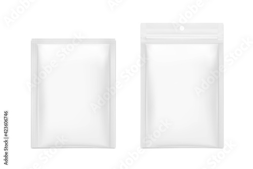 Blank sachet packaging mockup for food, cosmetic and hygien. Vector illustration on white background. Ready for your design. EPS10.	
