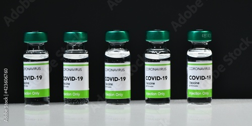 Vaccination treatment Covid-19 Coronavirus 2019 ncov virus. Numerous bottles in a research laboratory ready to be analyzed and compared before being put on sale