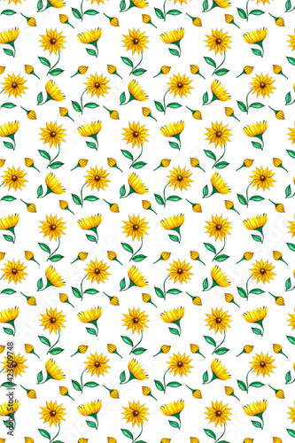Watercolor sunflower pattern for postcards, banners, textile