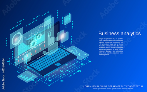 Business analytics, financial report flat isometric vector concept illustration © Ulvur