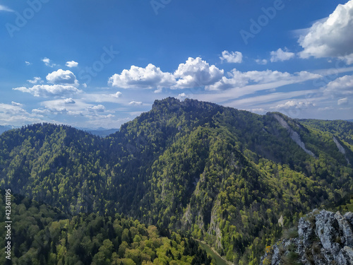 Mountain scenery of Sokolica peak in Pieniny national park, southern Poland (and north Slovakia) with view on river Dunajec. © Peter Polic