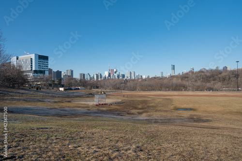 Toronto City Skyline in the morning from Riverdale Park in Ontario Canada