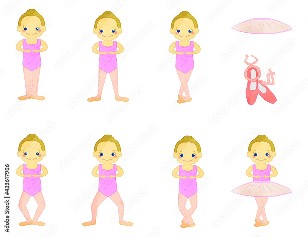 Girl Having a Ballet Lesson. Various hand poses and Ballet Shoes Girl Having a Ballet Lesson. Various hand poses and Ballet Shoes