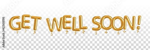 Vector realistic isolated golden balloon text of Get Well Soon on the transparent background.