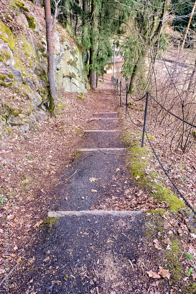 Uphill from the rocks.Located The Bohemian-Moravian Highlands, Czech republi Uphill from the rocks.Located The Bohemian-Moravian Highlands, Czech republi