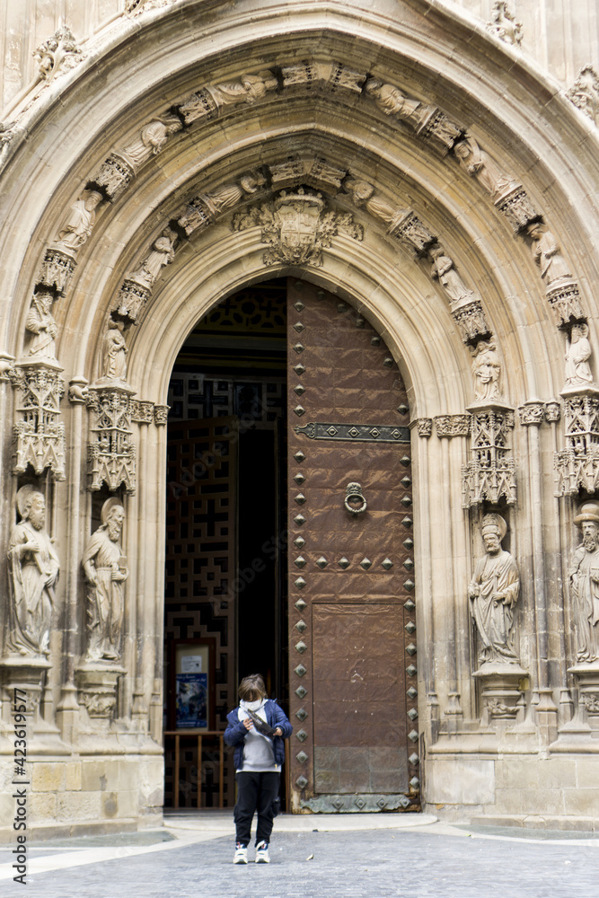 entrance door to the cathedral of murcia, spain.