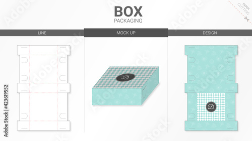 Box packaging and mockup die cut template
