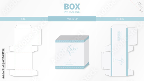 Box packaging and mockup die cut template