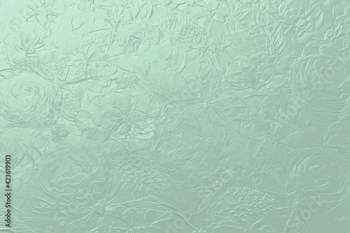 Metallic opal green background with 3d processed ranunculus flower arrangement
