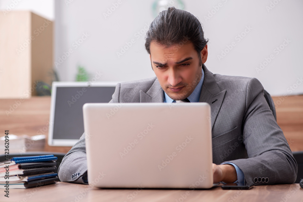 Young male employee working in the office Young male employee working in the office