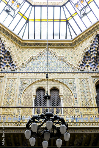 chandelier in beautiful ceiling of the real casino of murcia