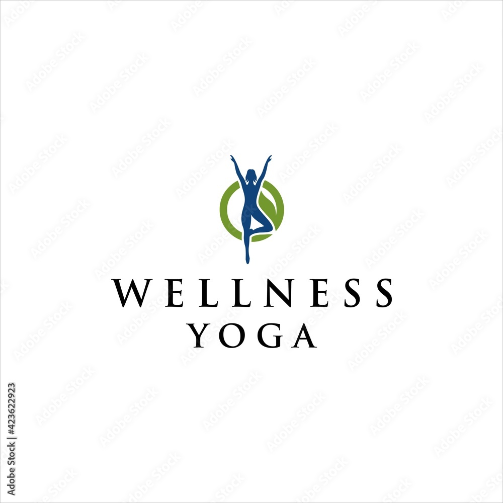 wellness yoga logo design with leaf vector