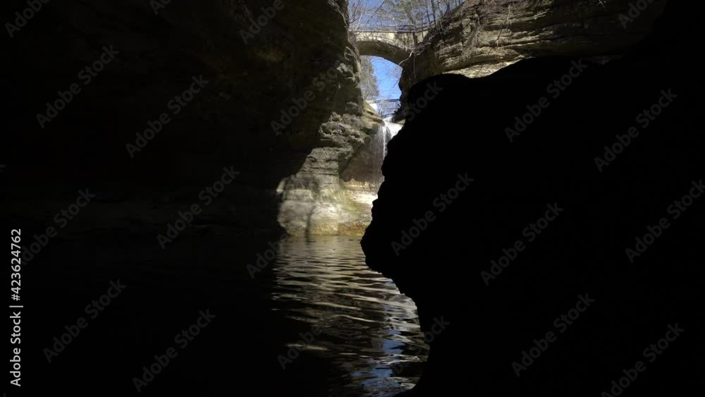 Majestic small waterfall in stone creek in slider reveal view Majestic small waterfall in stone creek in slider reveal view
