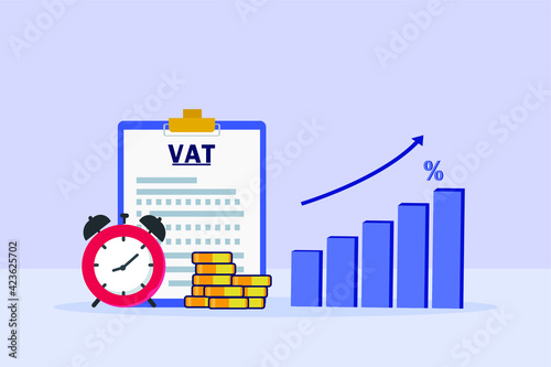 VAT vector concept: Vat data on the clipboard with up arrow chart 