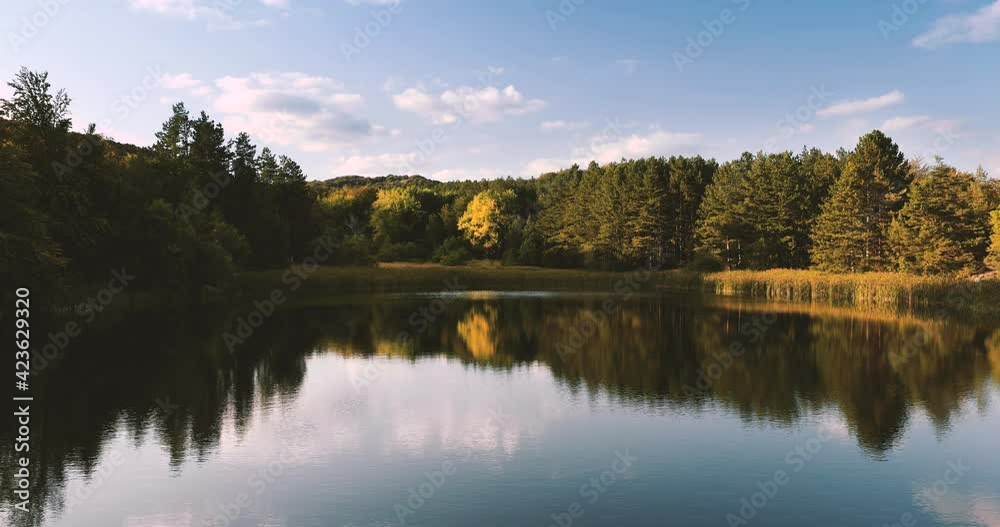 Mountain lake and forest, panoramic view, 4k video Mountain lake and forest, panoramic view, 4k video