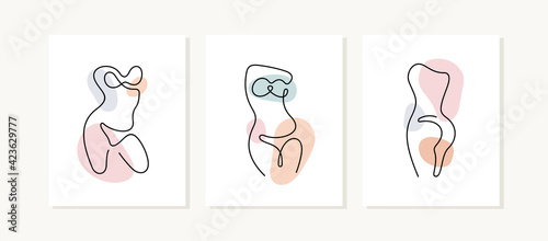 Woman body posters. Beautiful female shapes. One line vector illustration.