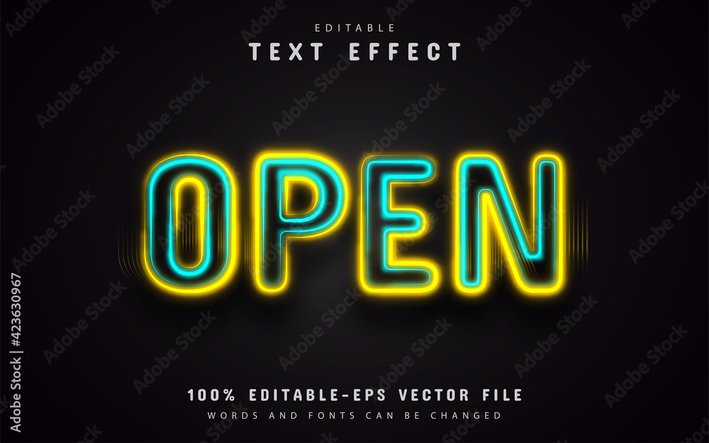 Open neon text effect editable