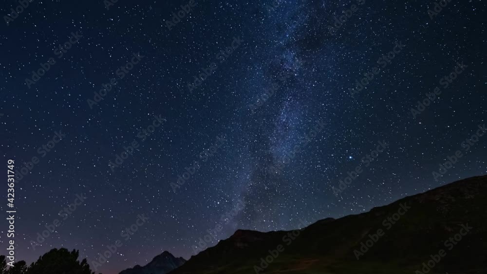 Time lapse of galaxy's stars over Piz Vizan in Switzerland, rotating shot Time lapse of galaxy's stars over Piz Vizan in Switzerland, rotating shot