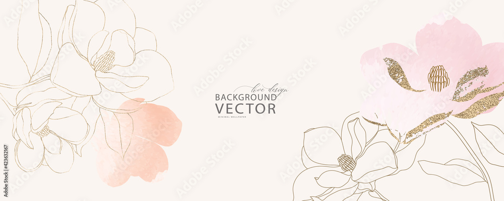 minimal background in pink flowers and tropical summer leaf