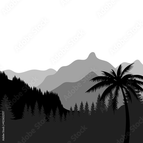 colorful mountains and trees illustration design template