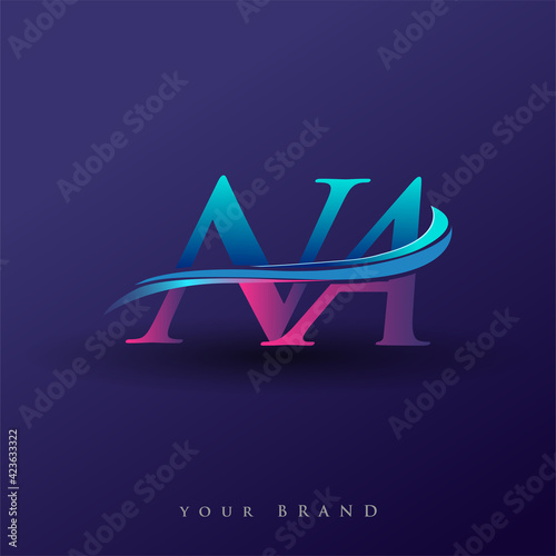NA initial logo company name colored blue and magenta swoosh design, isolated on white background. vector logo for business and company identity.