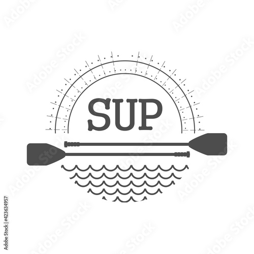 Stand up paddle boarding flat emblem illustration