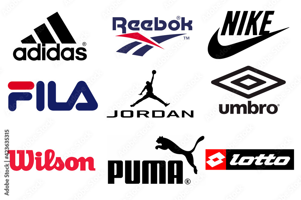 Logo marki popularnych producentów odzieży sportowej butów Stock Photo ...