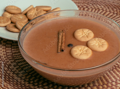 Beans with sweet or habichuelas con dulce a dessert from the Dominican Republic made of red beans, milk, sugar and spices.